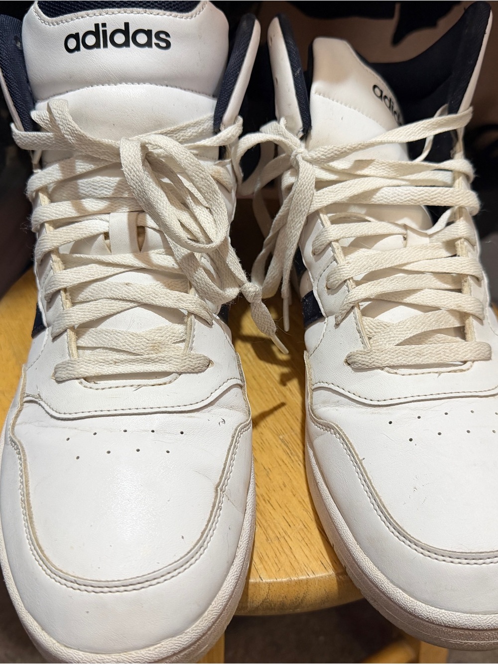 adidas White Leather High-Top Sneakers with Navy Accents